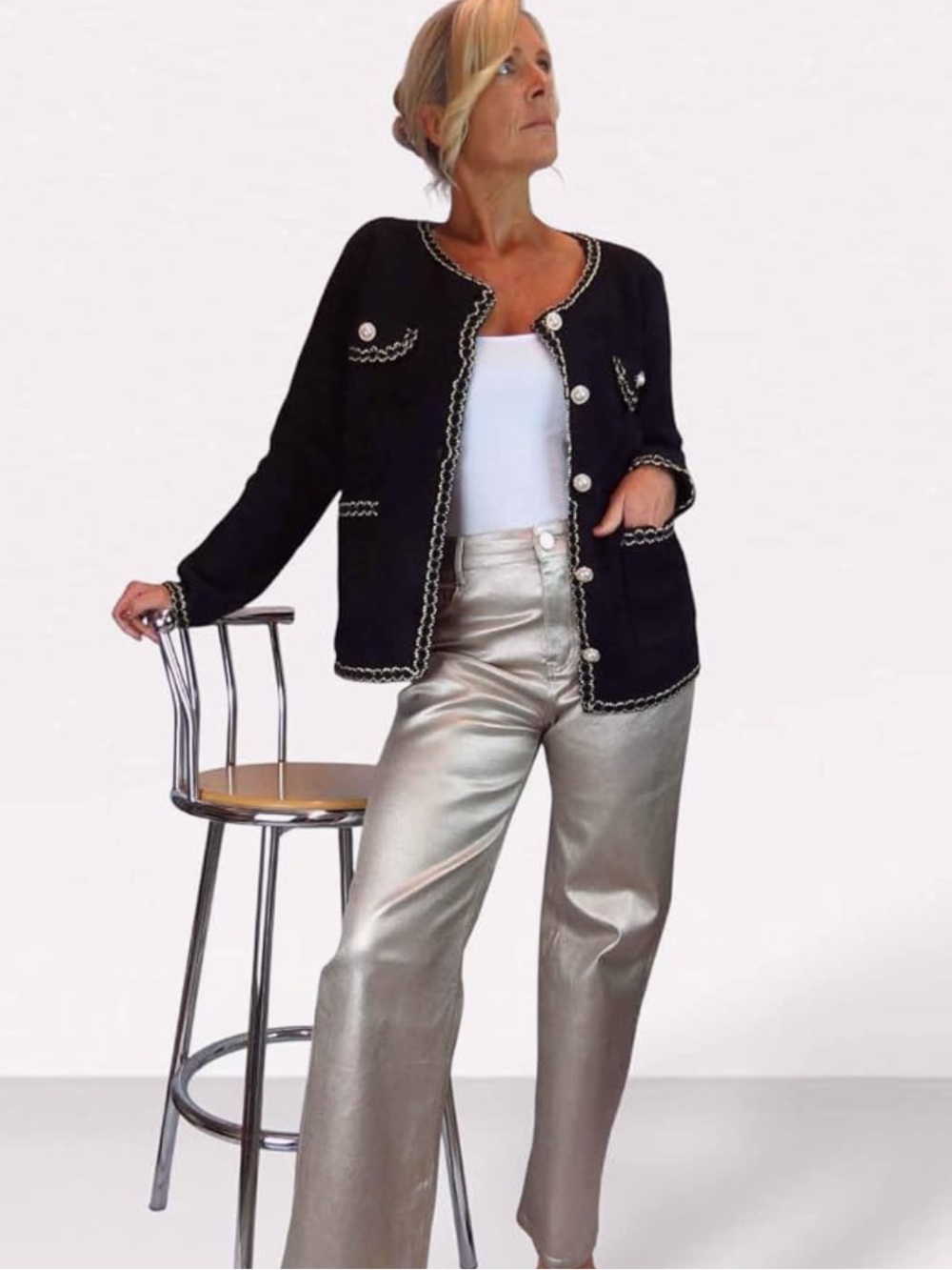 Commense Black Trimmed Knit Jacket - Women's Classic Cardigan Small